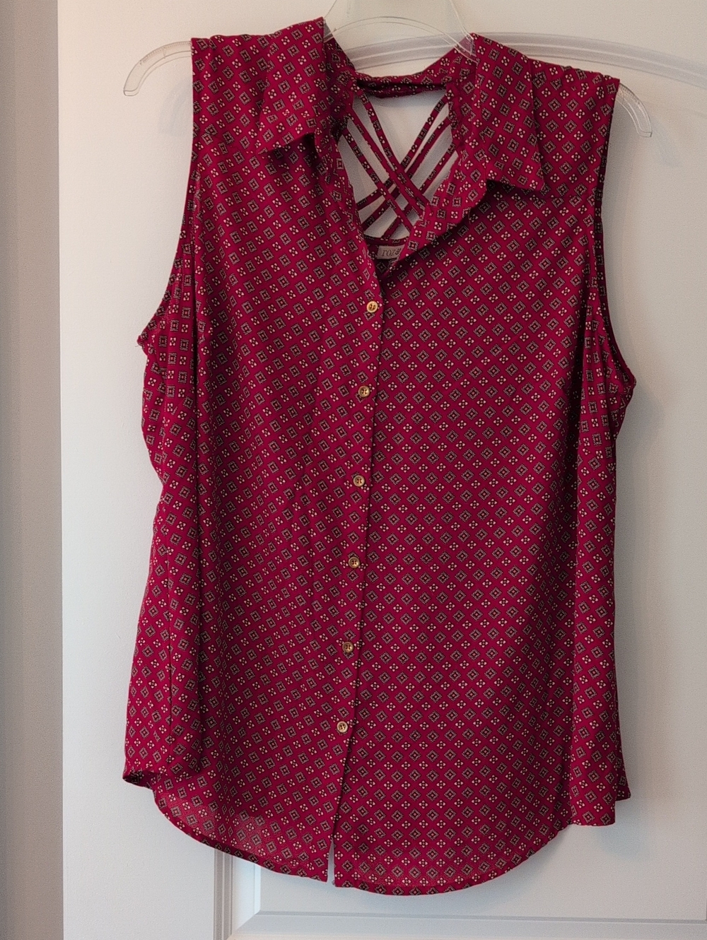 Roz & Ali Sleeveless Button-Front with Crisscross Back Blouse